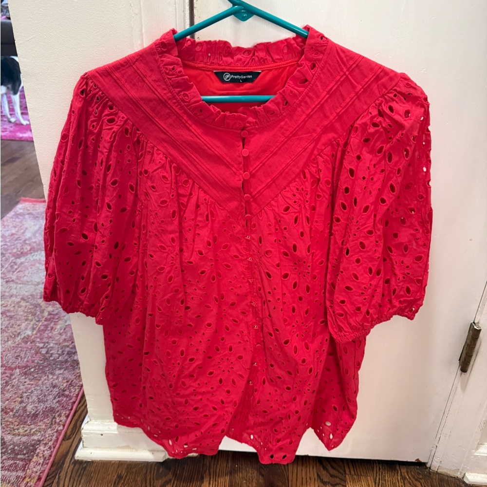 Red eyelet detail top